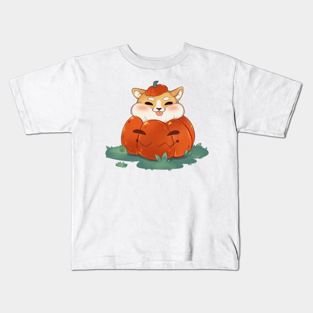 Cute dog in carved pumpkin Kids T-Shirt by Itsacuteart